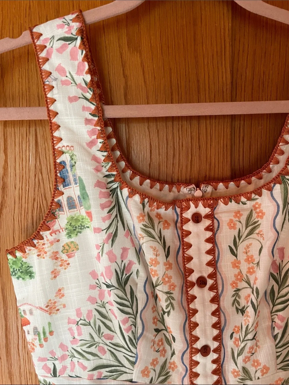 En Saison White Mini Dress with Green & Terracotta Floral Print